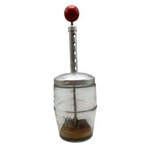 Vintage Glass nut chopper Jar With Wooden Lid & Metal Hand Crank 9.5" clear READ